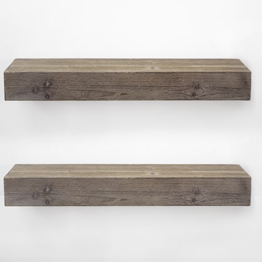 Small Gray Rustic Wood Floating Wall Shelf